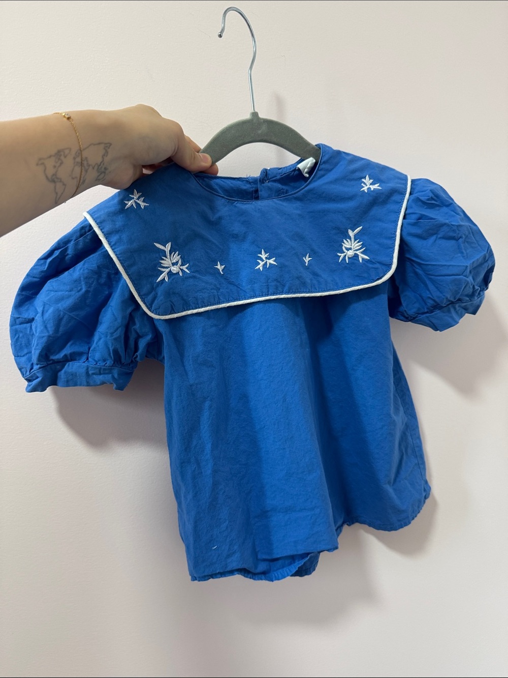 Blue Embroidered Sailor Collar Kids Top